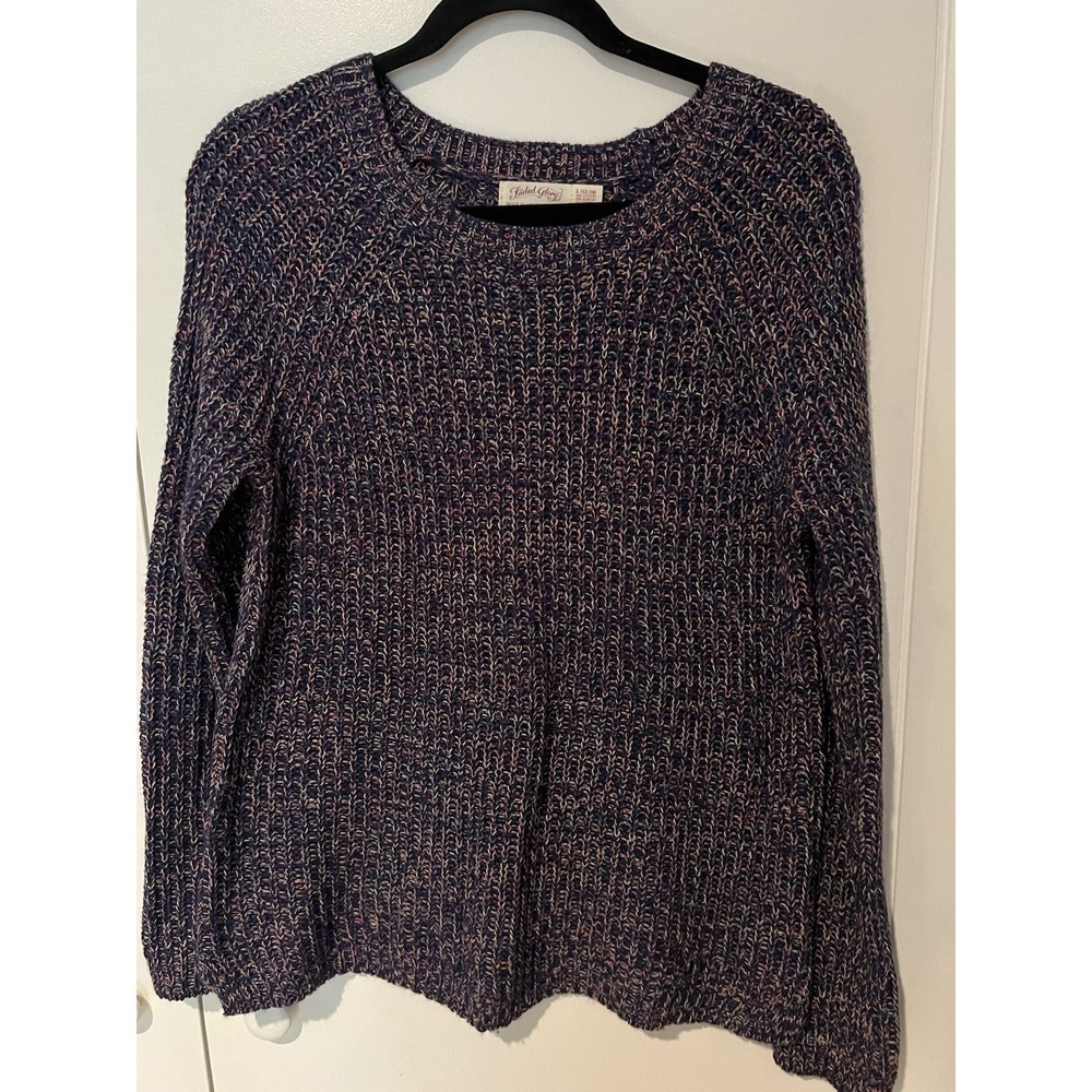 Faded Glory Chunky Knit Sweater Womens Large Colorful Long Sleeve Pullover Blue